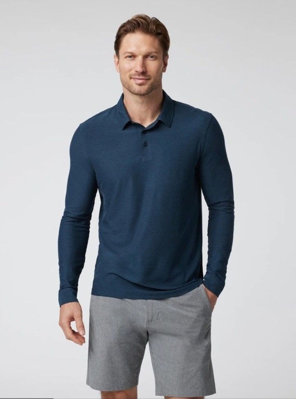Vuori Mens XL Long Sleeve Strato Tech Polo Navy Heather Performance Stretch
